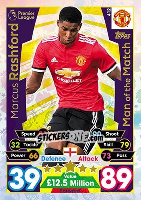 Sticker Marcus Rashford - English Premier League 2017-2018. Match Attax n. 412 - Topps