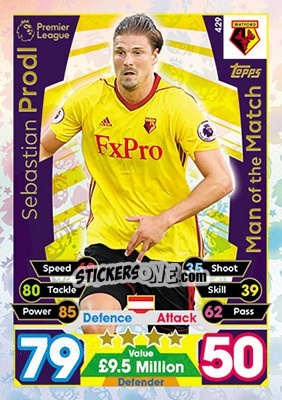 Figurina Sebastian Prodl - English Premier League 2017-2018. Match Attax - Topps