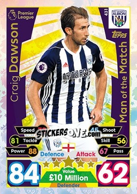 Cromo Craig Dawson - English Premier League 2017-2018. Match Attax - Topps