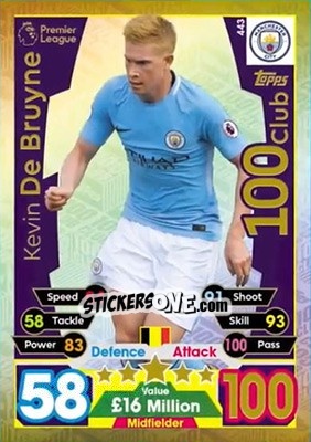 Sticker Kevin De Bruyne - English Premier League 2017-2018. Match Attax n. 443 - Topps