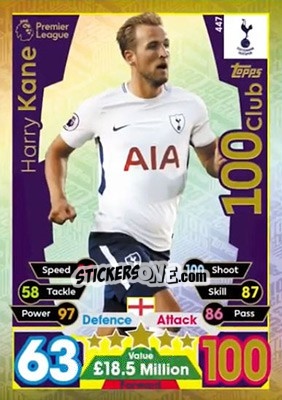 Sticker Harry Kane - English Premier League 2017-2018. Match Attax n. 447 - Topps