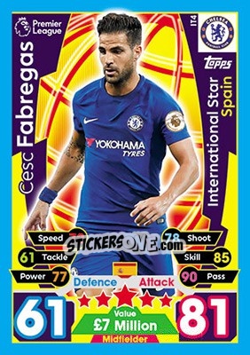 Sticker Cesc Fabregas - English Premier League 2017-2018. Match Attax n. IT4 - Topps