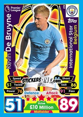 Sticker Kevin De Bruyne - English Premier League 2017-2018. Match Attax n. IT9 - Topps