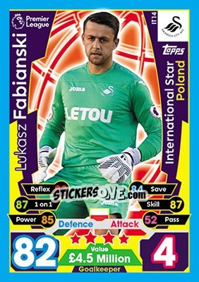 Sticker Lukasz Fabianski - English Premier League 2017-2018. Match Attax n. IT14 - Topps