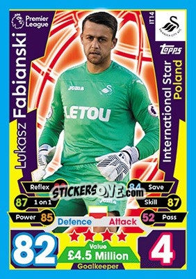 Sticker Lukasz Fabianski - English Premier League 2017-2018. Match Attax - Topps