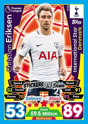 Sticker Christian Eriksen - English Premier League 2017-2018. Match Attax - Topps