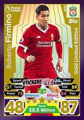 Sticker Roberto Firmino - English Premier League 2017-2018. Match Attax n. LE3G - Topps