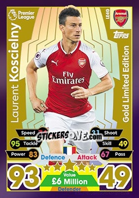 Sticker Laurent Koscielny - English Premier League 2017-2018. Match Attax n. LE4G - Topps