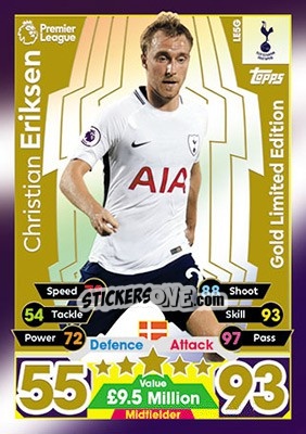 Sticker Christian Eriksen - English Premier League 2017-2018. Match Attax n. LE5G - Topps