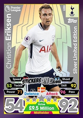 Sticker Christian Eriksen - English Premier League 2017-2018. Match Attax n. LE5S - Topps