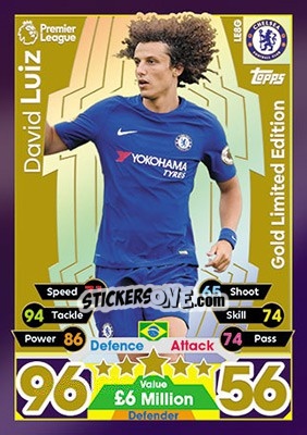 Sticker David Luiz - English Premier League 2017-2018. Match Attax n. LE8G - Topps