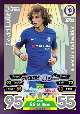 Sticker David Luiz - English Premier League 2017-2018. Match Attax n. LE8S - Topps