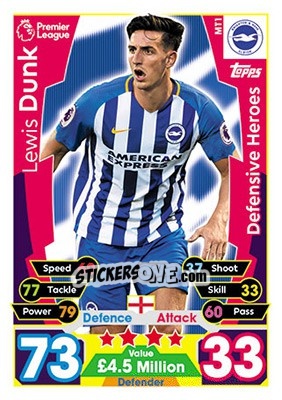 Sticker Lewis Dunk - English Premier League 2017-2018. Match Attax - Topps
