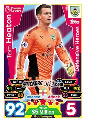 Sticker Tom Heaton - English Premier League 2017-2018. Match Attax - Topps