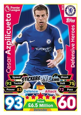 Sticker Cesar Azpilicueta - English Premier League 2017-2018. Match Attax n. MT3 - Topps
