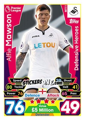 Sticker Alfie Mawson - English Premier League 2017-2018. Match Attax - Topps