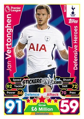 Sticker Jan Vertonghen - English Premier League 2017-2018. Match Attax - Topps