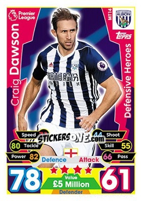 Sticker Craig Dawson - English Premier League 2017-2018. Match Attax - Topps