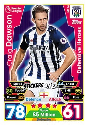 Figurina Craig Dawson - English Premier League 2017-2018. Match Attax - Topps