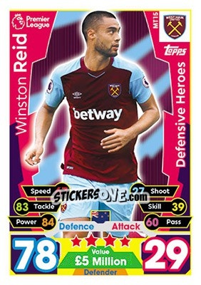 Sticker Winston Reid - English Premier League 2017-2018. Match Attax - Topps