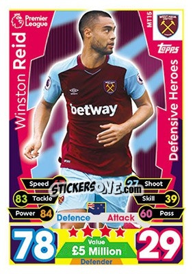 Cromo Winston Reid - English Premier League 2017-2018. Match Attax - Topps