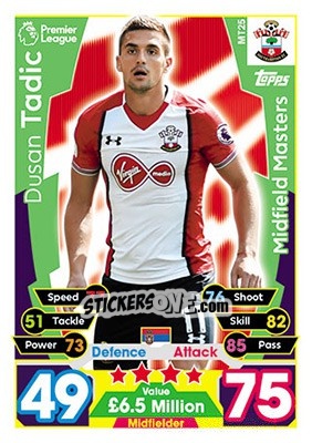Sticker Dusan Tadic - English Premier League 2017-2018. Match Attax n. MT25 - Topps