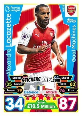 Sticker Alexandre Lacazette - English Premier League 2017-2018. Match Attax n. MT32 - Topps