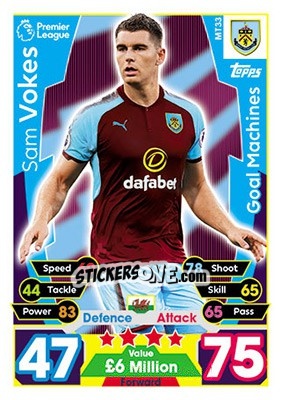 Cromo Sam Vokes - English Premier League 2017-2018. Match Attax - Topps