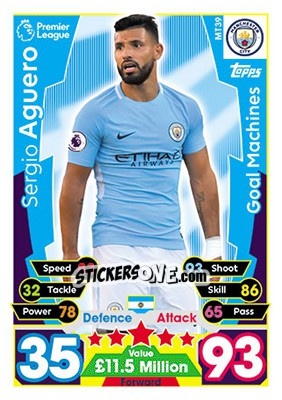 Sticker Sergio Aguero - English Premier League 2017-2018. Match Attax n. MT39 - Topps