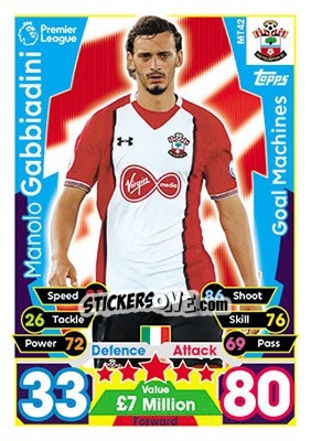 Sticker Manolo Gabbiadini - English Premier League 2017-2018. Match Attax - Topps