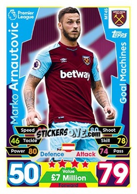 Sticker Marko Arnautovic - English Premier League 2017-2018. Match Attax n. MT45 - Topps