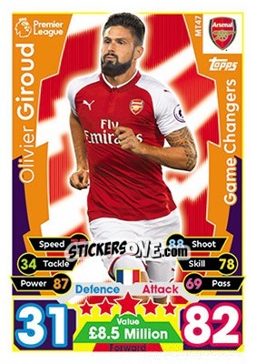 Sticker Olivier Giroud - English Premier League 2017-2018. Match Attax n. MT47 - Topps