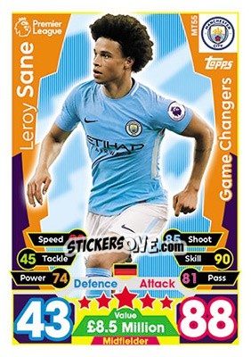 Sticker Leroy Sane - English Premier League 2017-2018. Match Attax n. MT55 - Topps