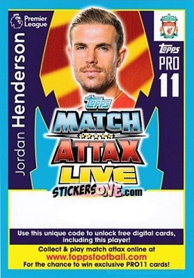 Cromo Jordan Henderson - English Premier League 2017-2018. Match Attax - Topps