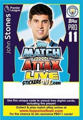 Figurina John Stones - English Premier League 2017-2018. Match Attax - Topps