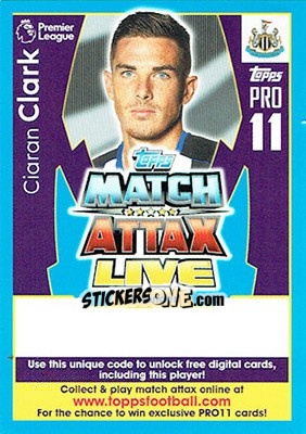 Figurina Ciaran Clark - English Premier League 2017-2018. Match Attax - Topps