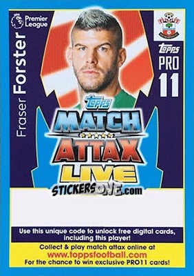 Cromo Fraser Forster - English Premier League 2017-2018. Match Attax - Topps