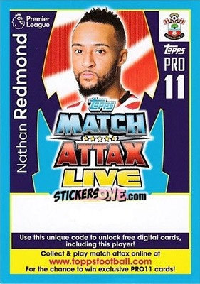 Sticker Nathan Redmond - English Premier League 2017-2018. Match Attax - Topps