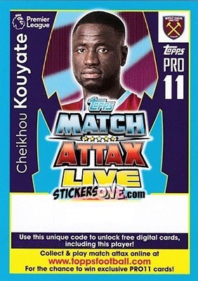 Sticker Cheikhou Kouyate - English Premier League 2017-2018. Match Attax - Topps
