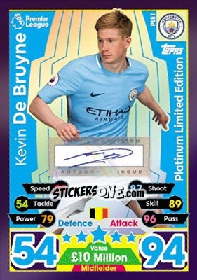 Sticker Kevin De Bruyne - English Premier League 2017-2018. Match Attax n. PLE1 - Topps