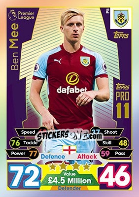 Sticker Ben Mee - English Premier League 2017-2018. Match Attax - Topps