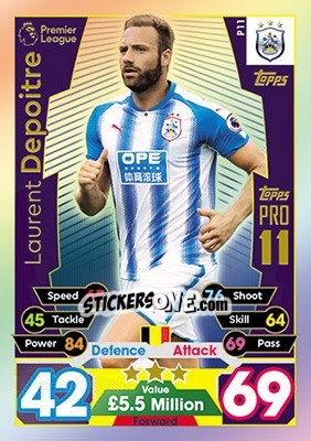 Sticker Laurent Depoitre - English Premier League 2017-2018. Match Attax n. Pro11 - Topps