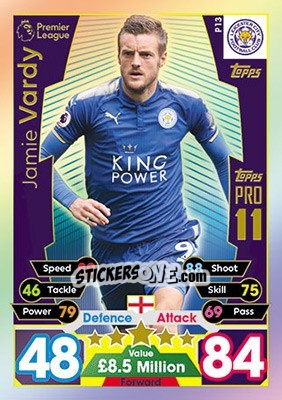 Sticker Jamie Vardy - English Premier League 2017-2018. Match Attax n. Pro13 - Topps