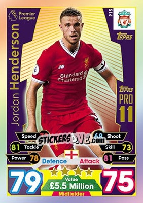 Sticker Jordan Henderson - English Premier League 2017-2018. Match Attax n. Pro15 - Topps
