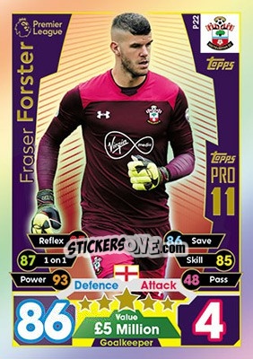 Sticker Fraser Forster - English Premier League 2017-2018. Match Attax - Topps