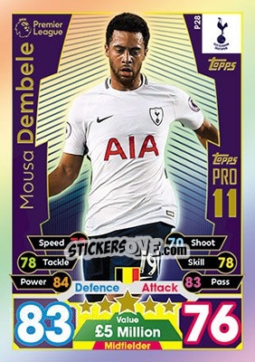 Sticker Mousa Dembele - English Premier League 2017-2018. Match Attax n. Pro28 - Topps