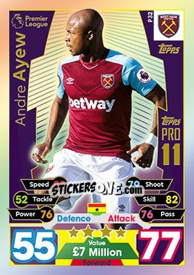 Sticker Andre Ayew - English Premier League 2017-2018. Match Attax n. Pro32 - Topps