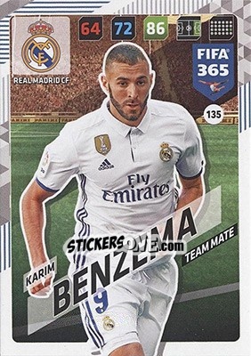 Sticker Karim Benzema - FIFA 365: 2017-2018. Adrenalyn XL - Nordic edition n. 135 - Panini