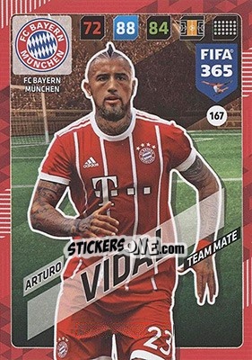 Sticker Arturo Vidal - FIFA 365: 2017-2018. Adrenalyn XL - Nordic edition n. 167 - Panini