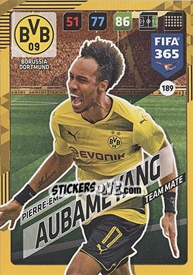 Sticker Pierre-Emerick Aubameyang - FIFA 365: 2017-2018. Adrenalyn XL - Nordic edition n. 189 - Panini